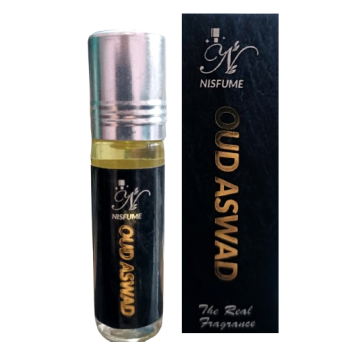 Nisfume Oud Aswad Attar 6ML Packing and bottle – Premium Arabic Attar – SKU NSFMATROA6ML