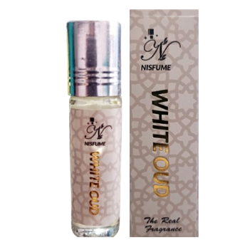 Nisfume White Oud Attar 6ML Packing and bottle– Premium Arabic Attar – NSFMATRWO6ML